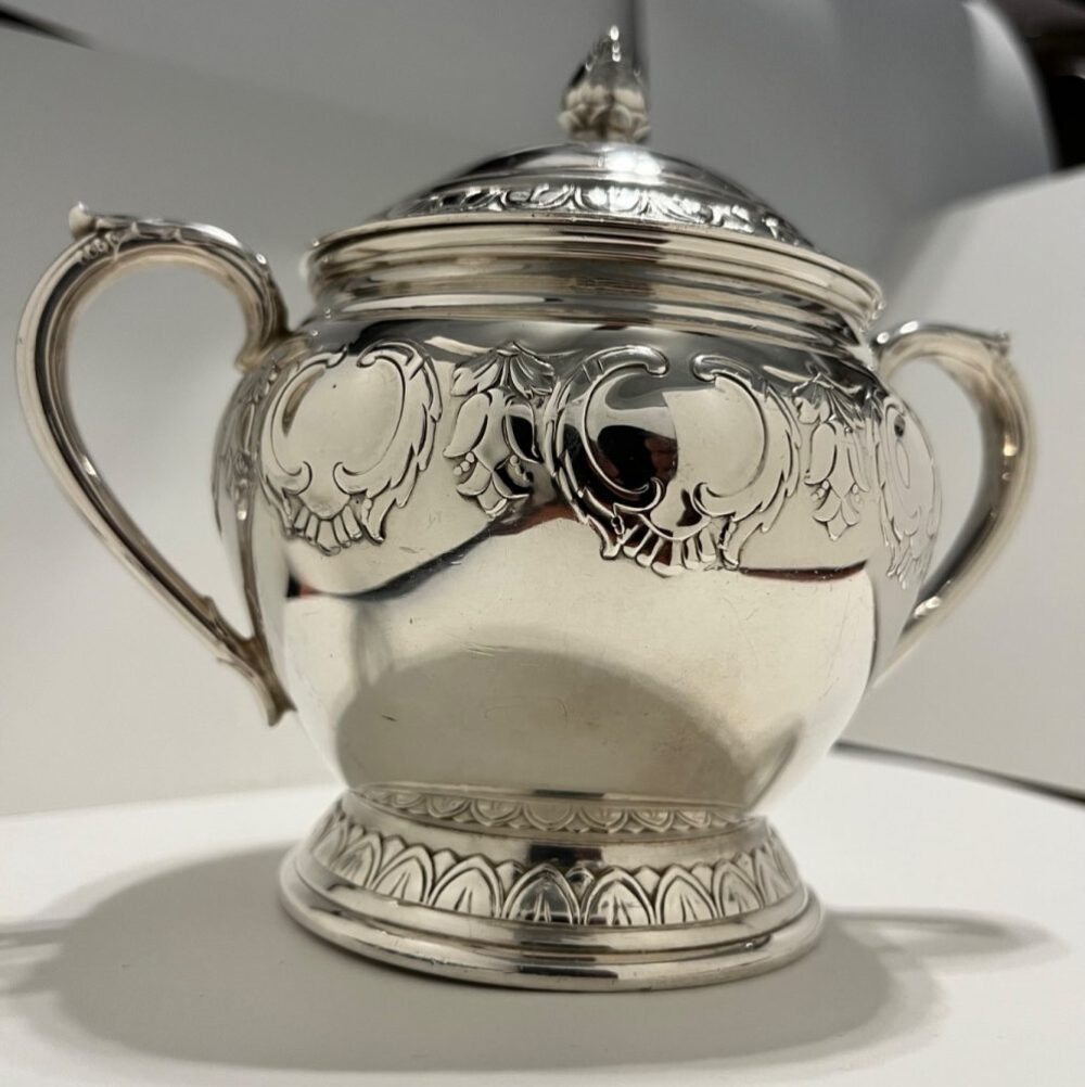 Antique Embossed Materpiece Silver Plated Sugar Dish w/Handles